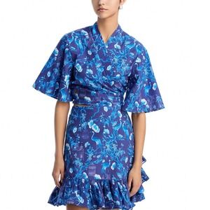 Coniglio Palm Beach Miraflores Wrap Top Cranes Indigo Floral Cotton OS NWT